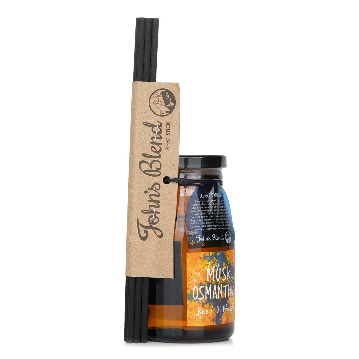 John's Blend Musk Osmanthus Reed Diffuser in a 140ml bottle, offering a soothing blend of floral and musky scents for home ambiance.