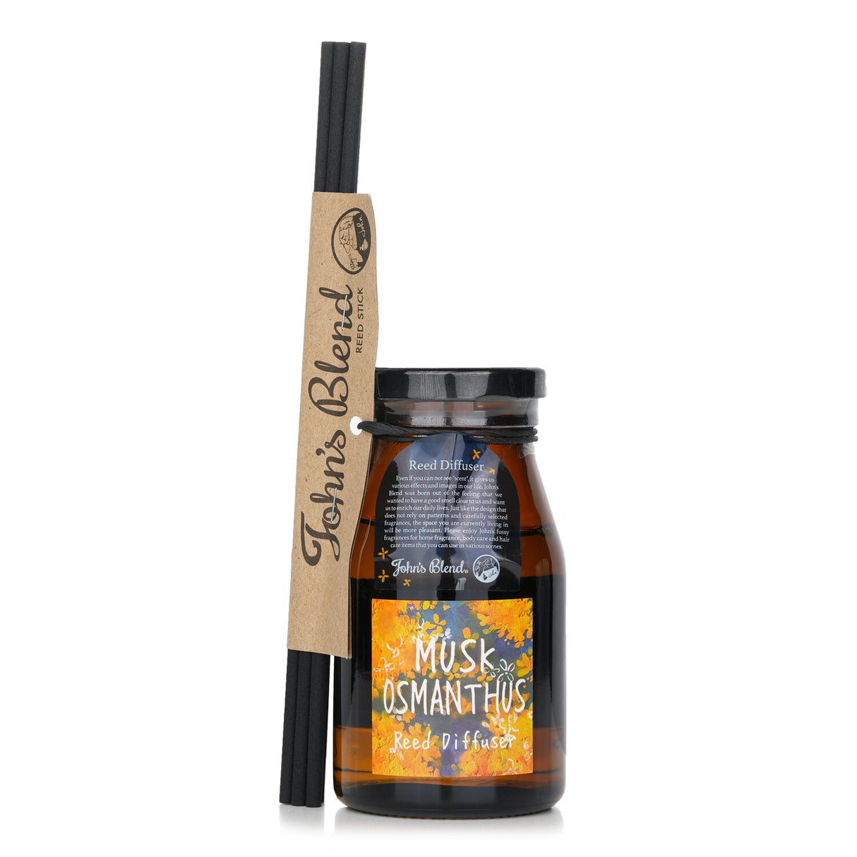 John's Blend Reed Diffuser in Musk Osmanthus, 140ml, offers a floral musky scent for a tranquil home atmosphere.