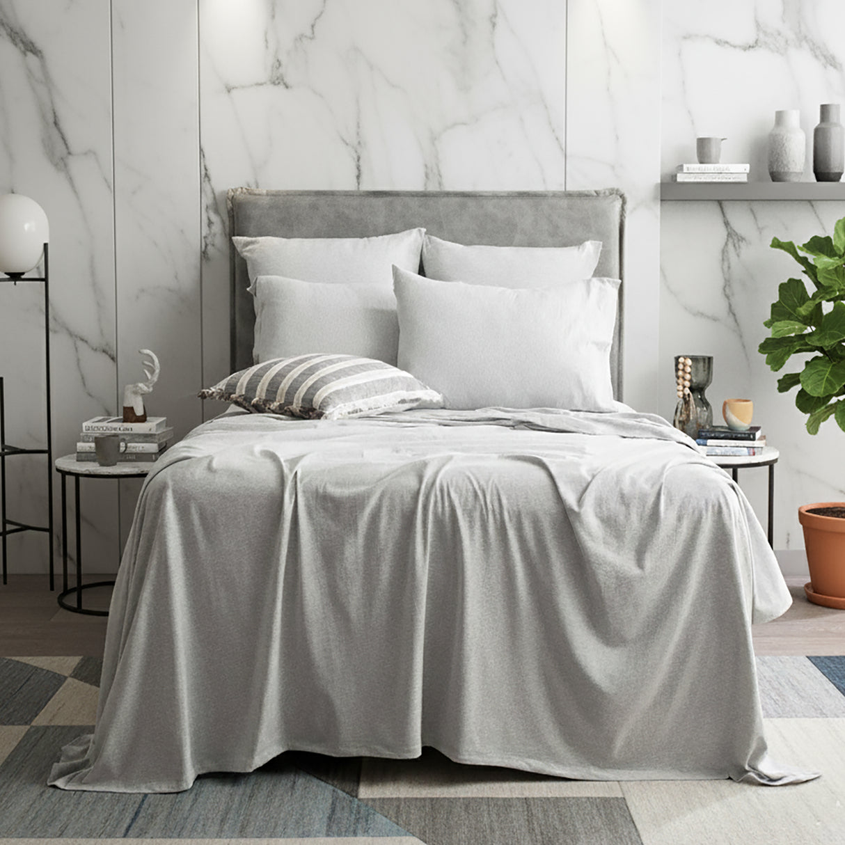 Renee Taylor Comfort Organic Cotton Sheet Set Single Grey Marle