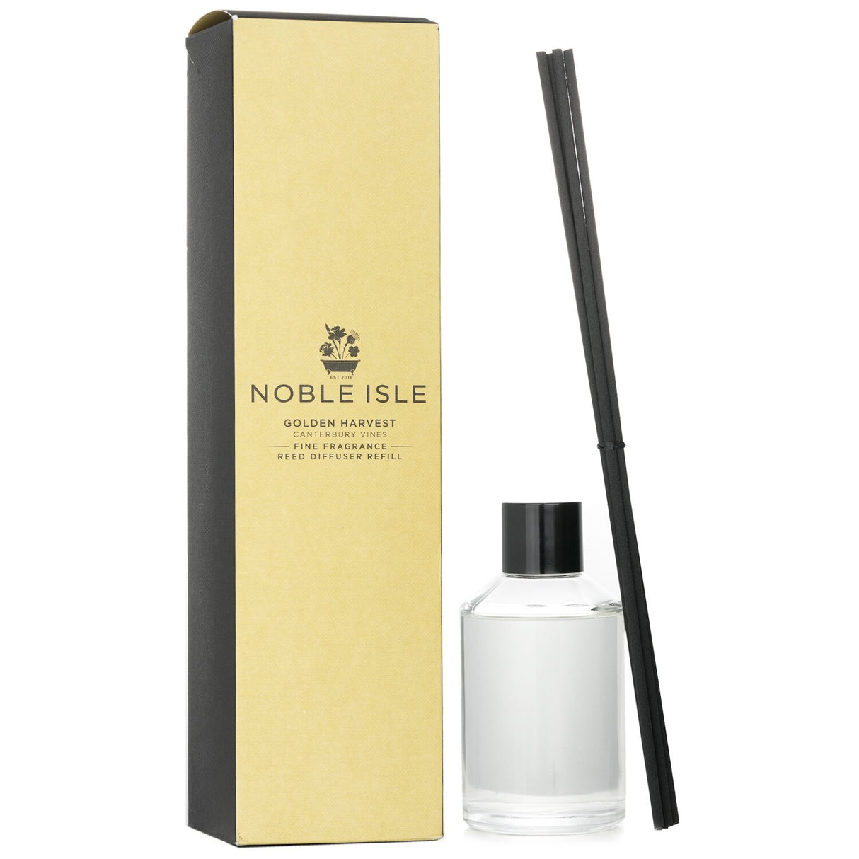 Noble Isle Golden Harvest Reed Diffuser Refill, 180ml, enriches spaces with warm, natural fragrance for a cozy atmosphere.