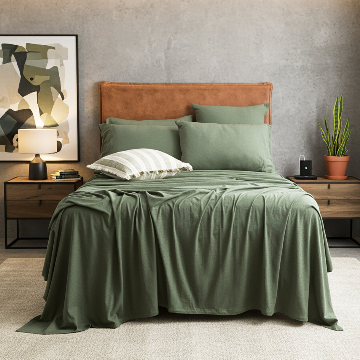 Renee Taylor Comfort Organic Cotton Sheet Set Double Olive