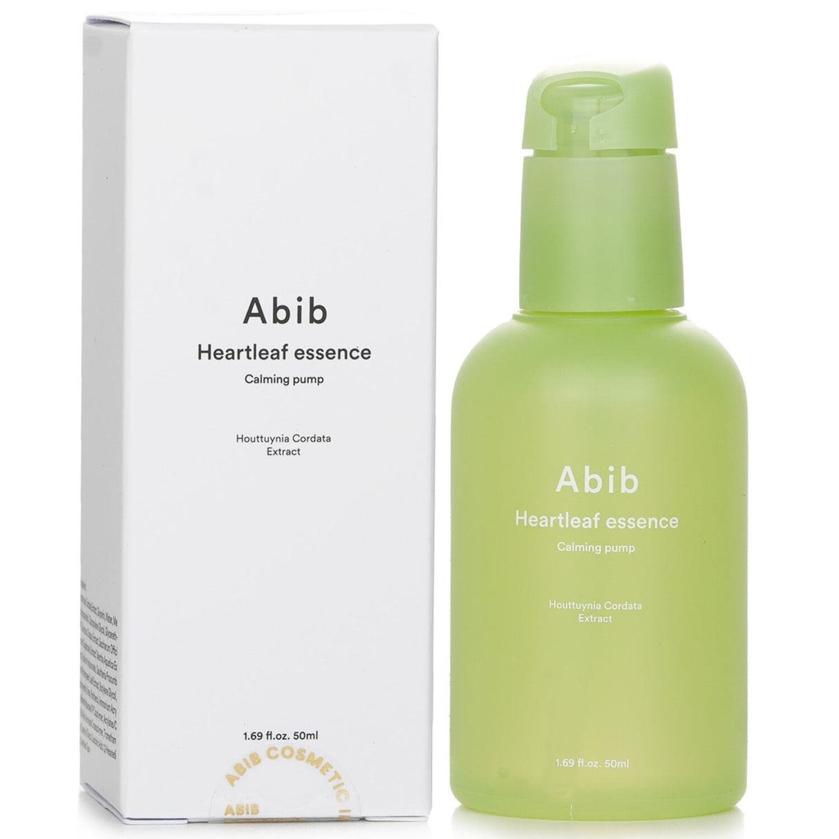 Abib Heartleaf Essence Calming Pump is a 50ml soothing essence for sensitive skin, enriched with 80.59% Heartleaf Extract.