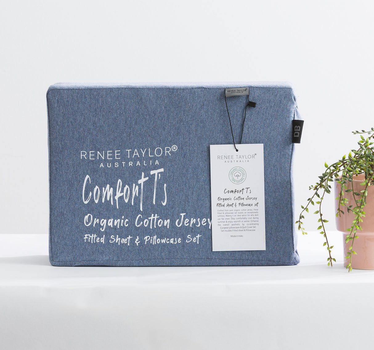 Renee Taylor Comfort Organic Fitted Sheet & Pillowcase - King Ink