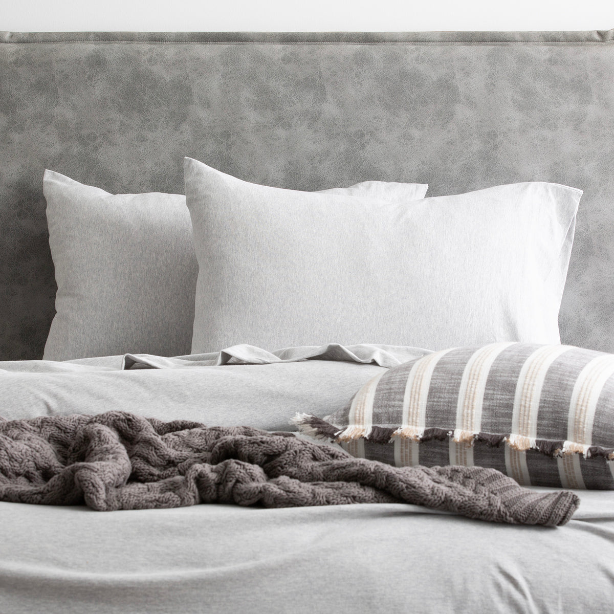 Renee Taylor Comfort Organic Fitted Sheet & Pillowcase - Double Grey Marle