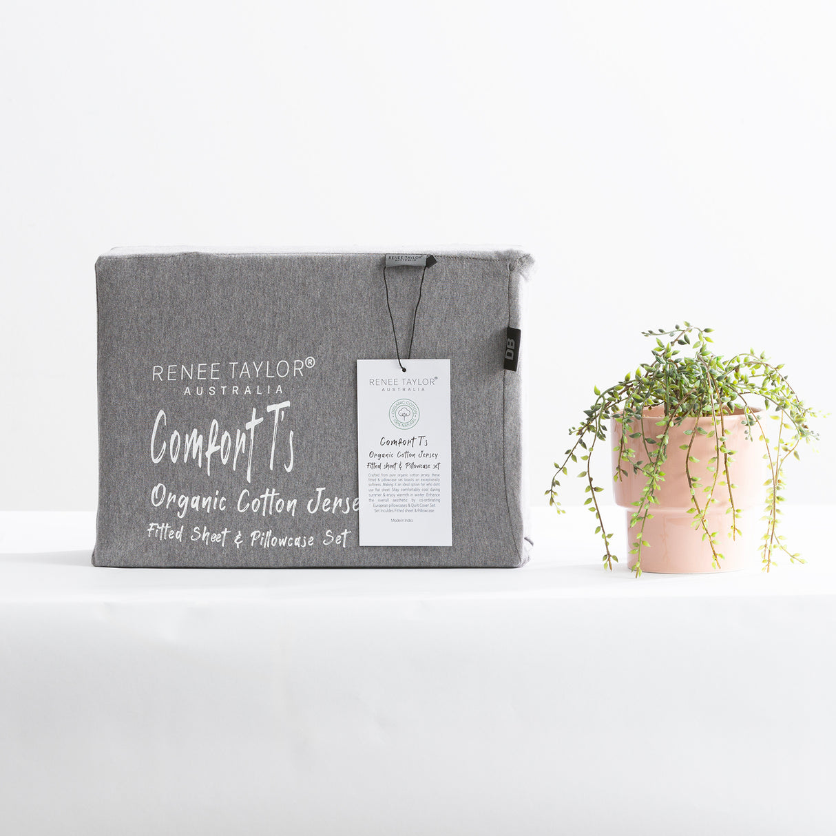 Renee Taylor Comfort Organic Fitted Sheet & Pillowcase - Queen Charcoal