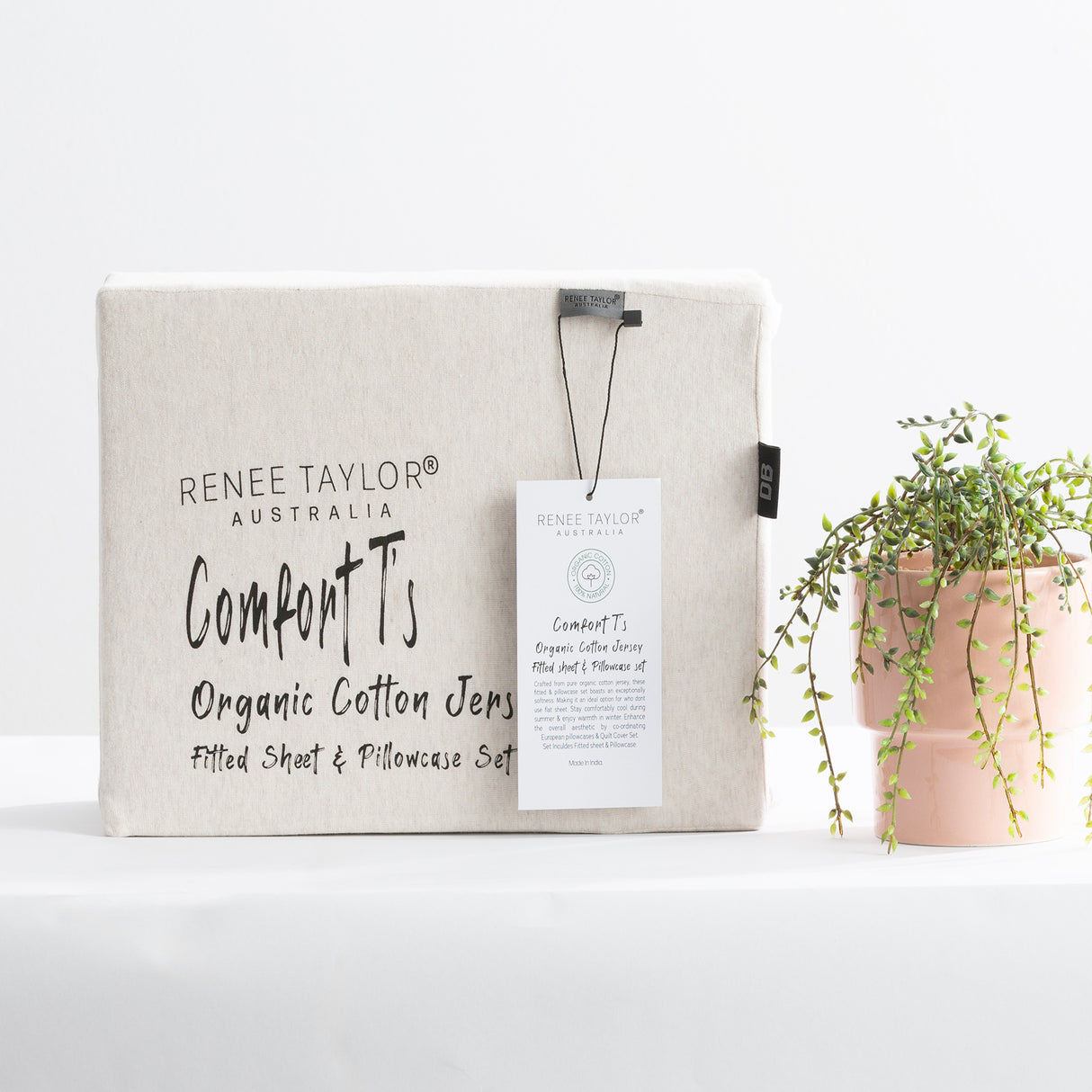 Renee Taylor Comfort Organic Fitted Sheet & Pillowcase - Single Oatmeal