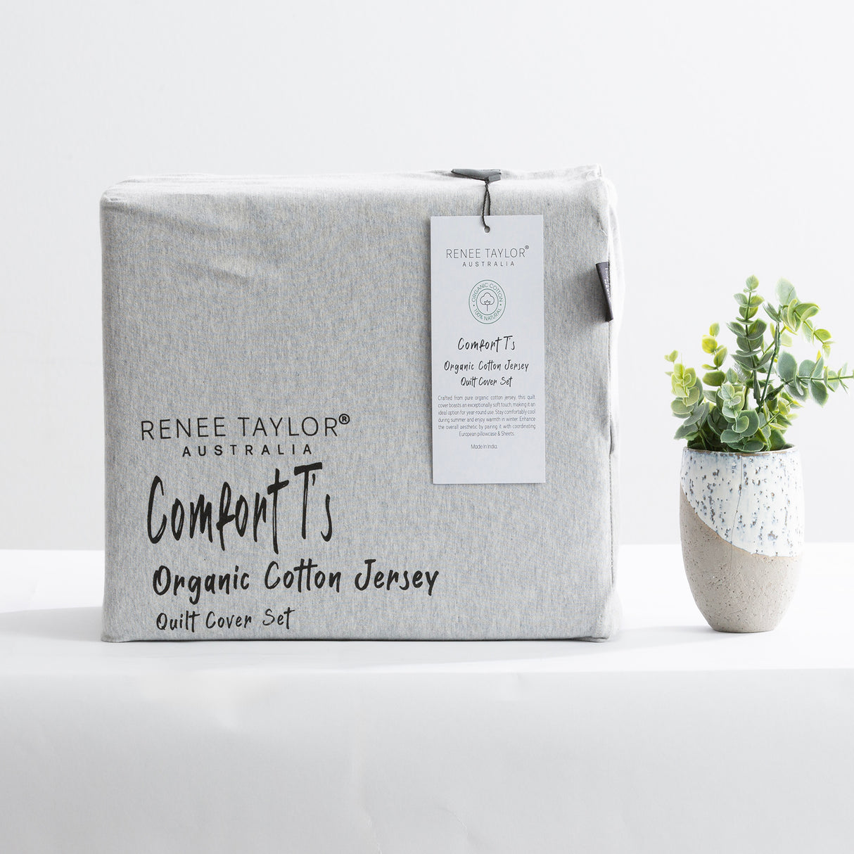 Renee Taylor Comfort Organic Cotton Quilt Cover Set Queen Grey Marle