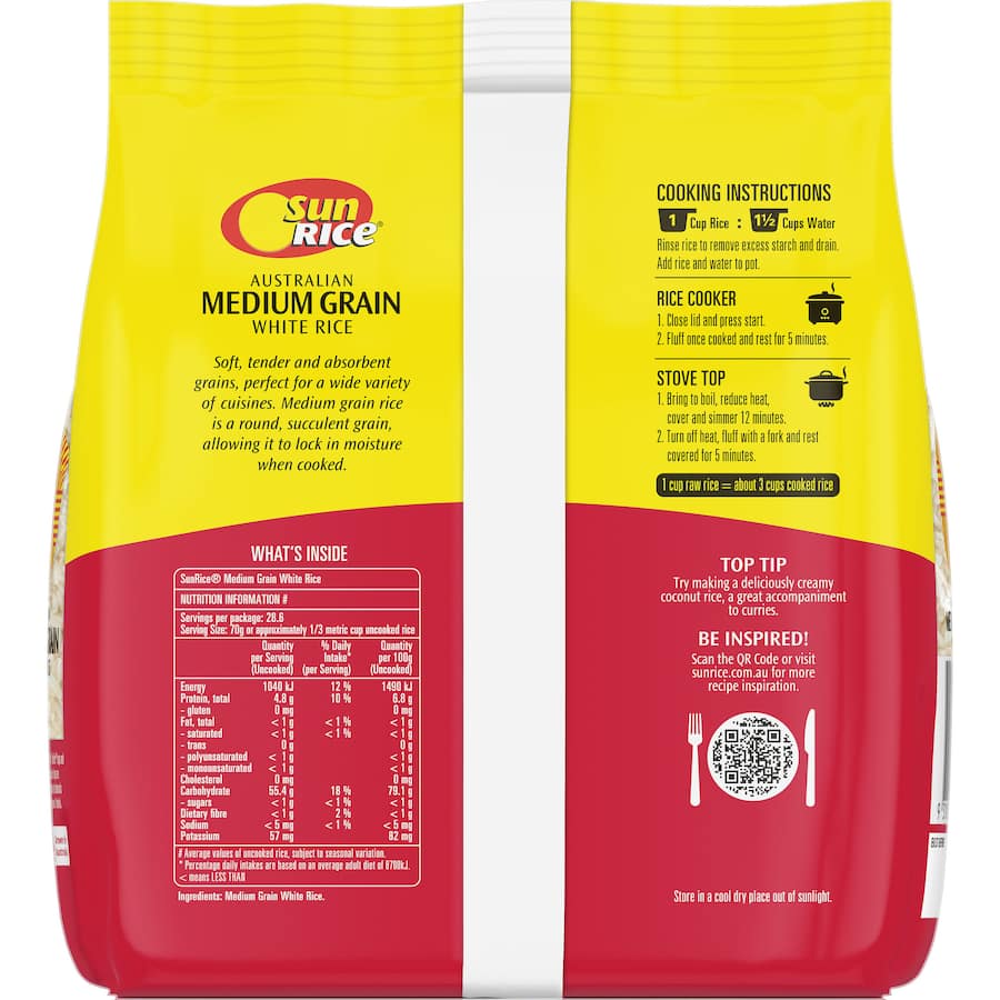 Sunrice White Rice Calrose Medium Grain 2kg