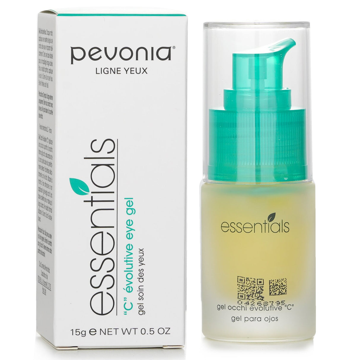 Pevonia Botanica Essentials C Eye Gel in a 15g tube; rejuvenates and hydrates, minimizing fine lines with Vitamin C and Ginkgo.