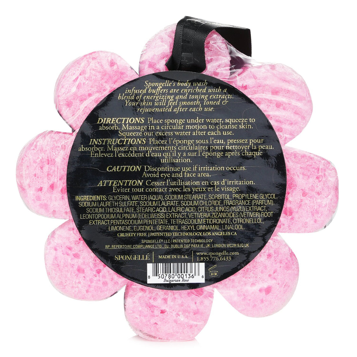 Luxurious Spongelle Wild Flower Soap Sponge in pink, infused with Bulgarian Rose, ideal for enhancing skin brightness and elasticity.