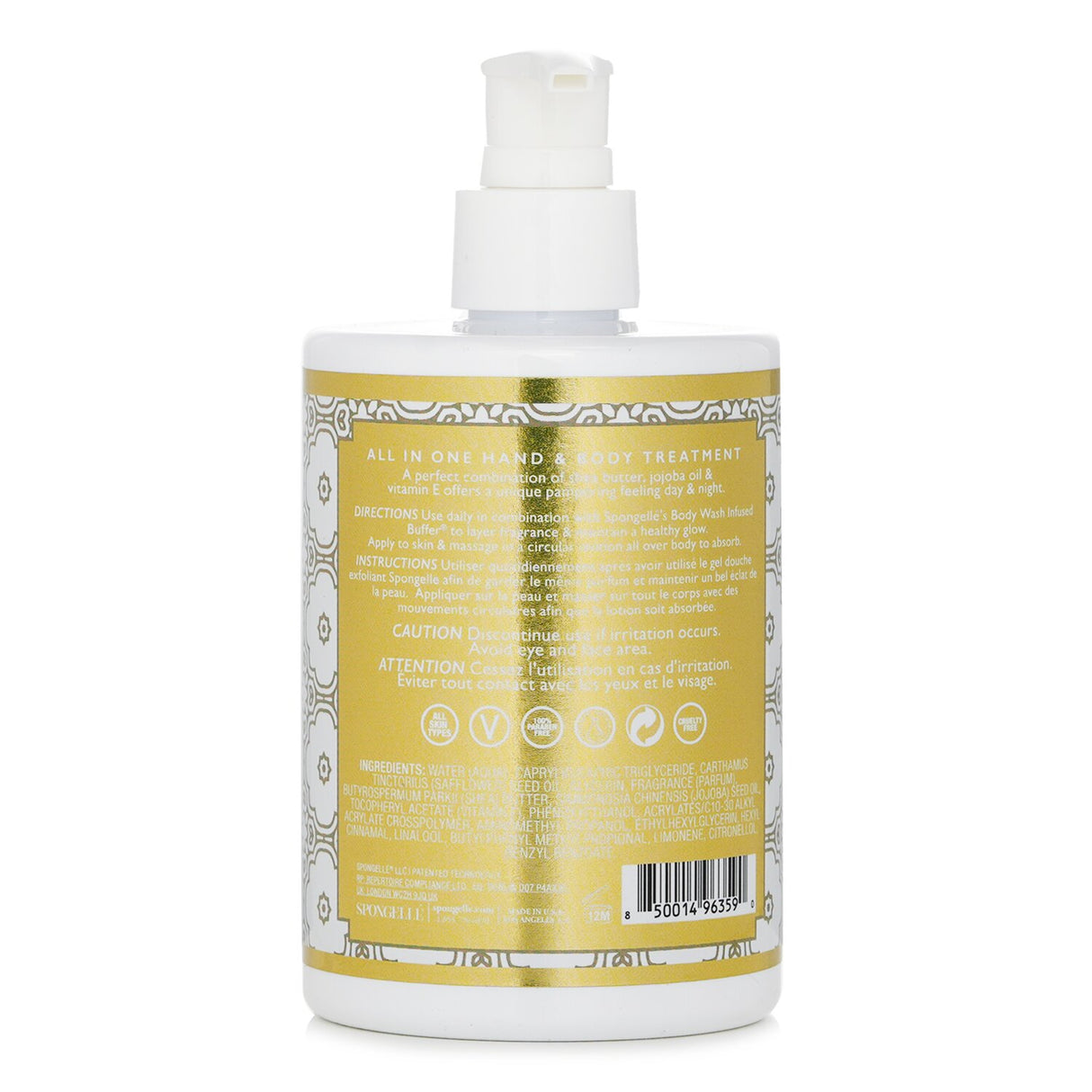 Luxurious Spongelle Hand & Body Lotion in Freesia Pear, 325ml; hydrates, uplifts senses, ideal for dry and sensitive skin.