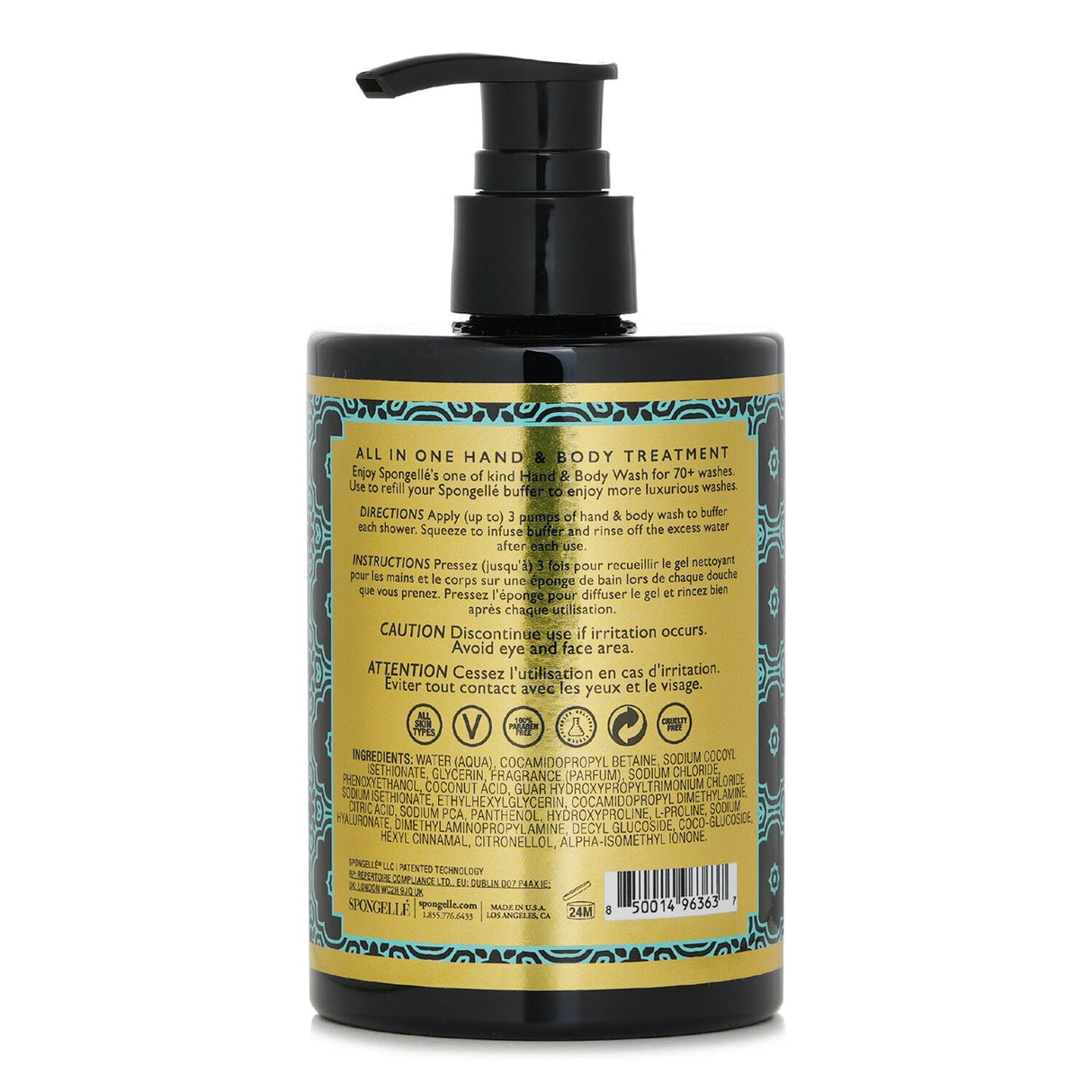 Spongelle Beach Grass Hand & Body Wash, 325ml, nourishes skin with aloe, shea butter, and a beachy fragrance while providing gentle exfoliation.
