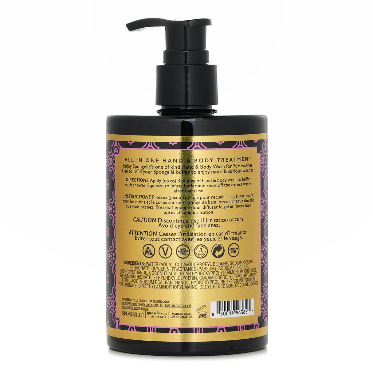 Luxurious Spongelle Hand & Body Wash in French Lavender, 325ml; gently cleanses and hydrates for soft, radiant skin.