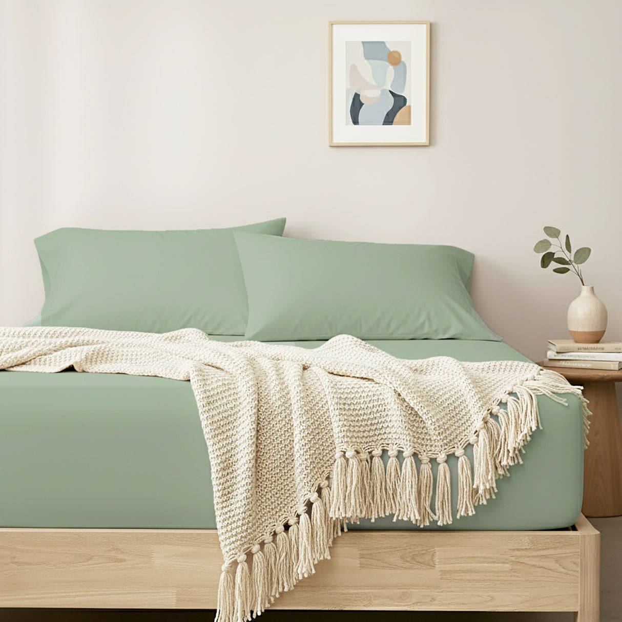 400 Thread Count Egyptian Cotton Fitted & Pillow Case Deep King Basil