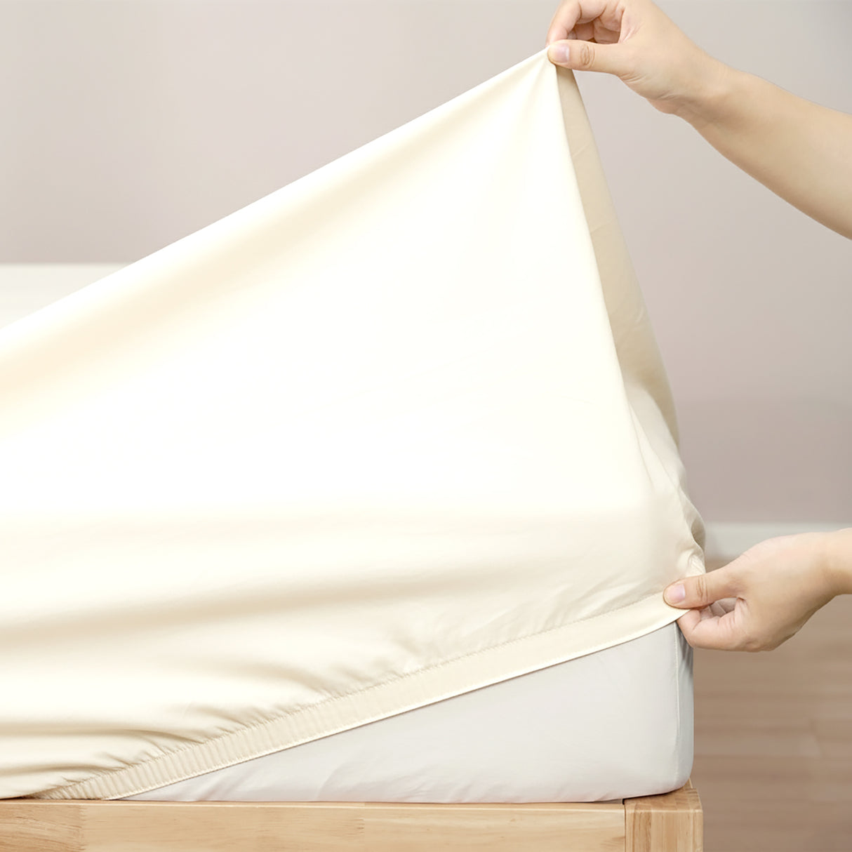 400 Thread Count Egyptian Cotton Fitted & Pillow Case Deep King Vanilla