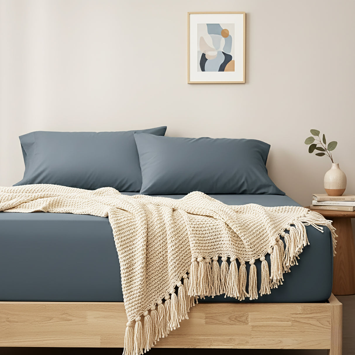 400 Thread Count Egyptian Cotton Fitted & Pillow Case Deep King Steel Blue