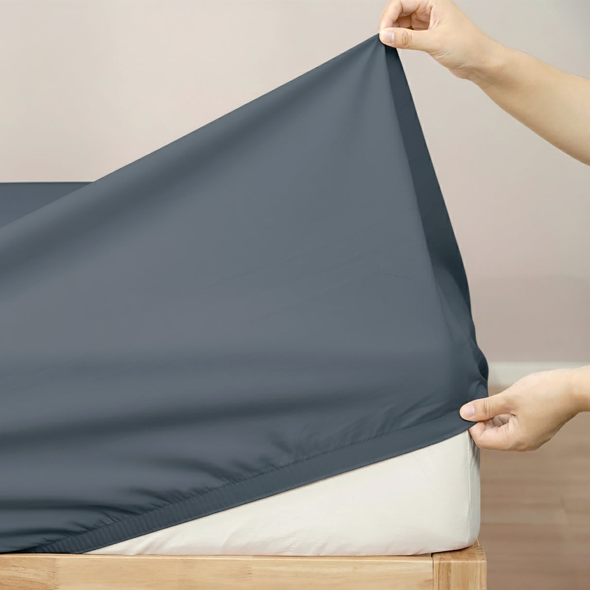 400 Thread Count Egyptian Cotton Fitted & Pillow Case Deep King Steel Blue