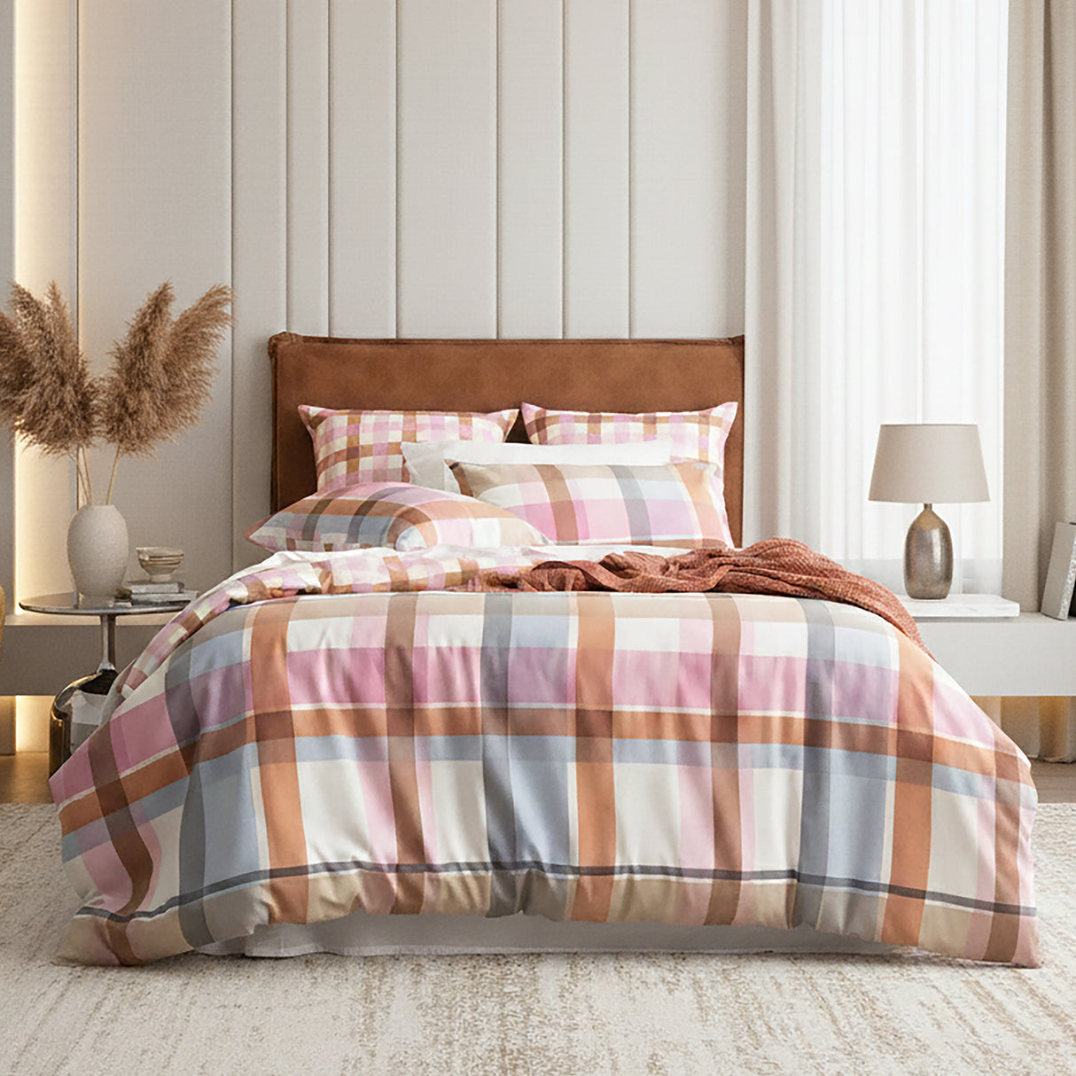 Textured Cotton Slub Reversible Quilt Cover Set Super King Miranda Check