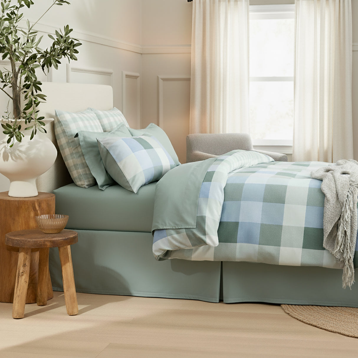 Renee Taylor Textured Cotton Slub Reversible Quilt Cover Set Queen Jackson Check