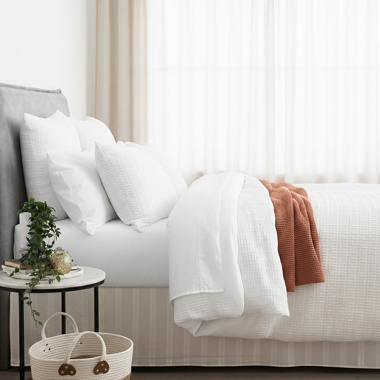 Cloud Linen Celeste Seersucker Cotton Waffle Quilt Cover Set Queen Ivory