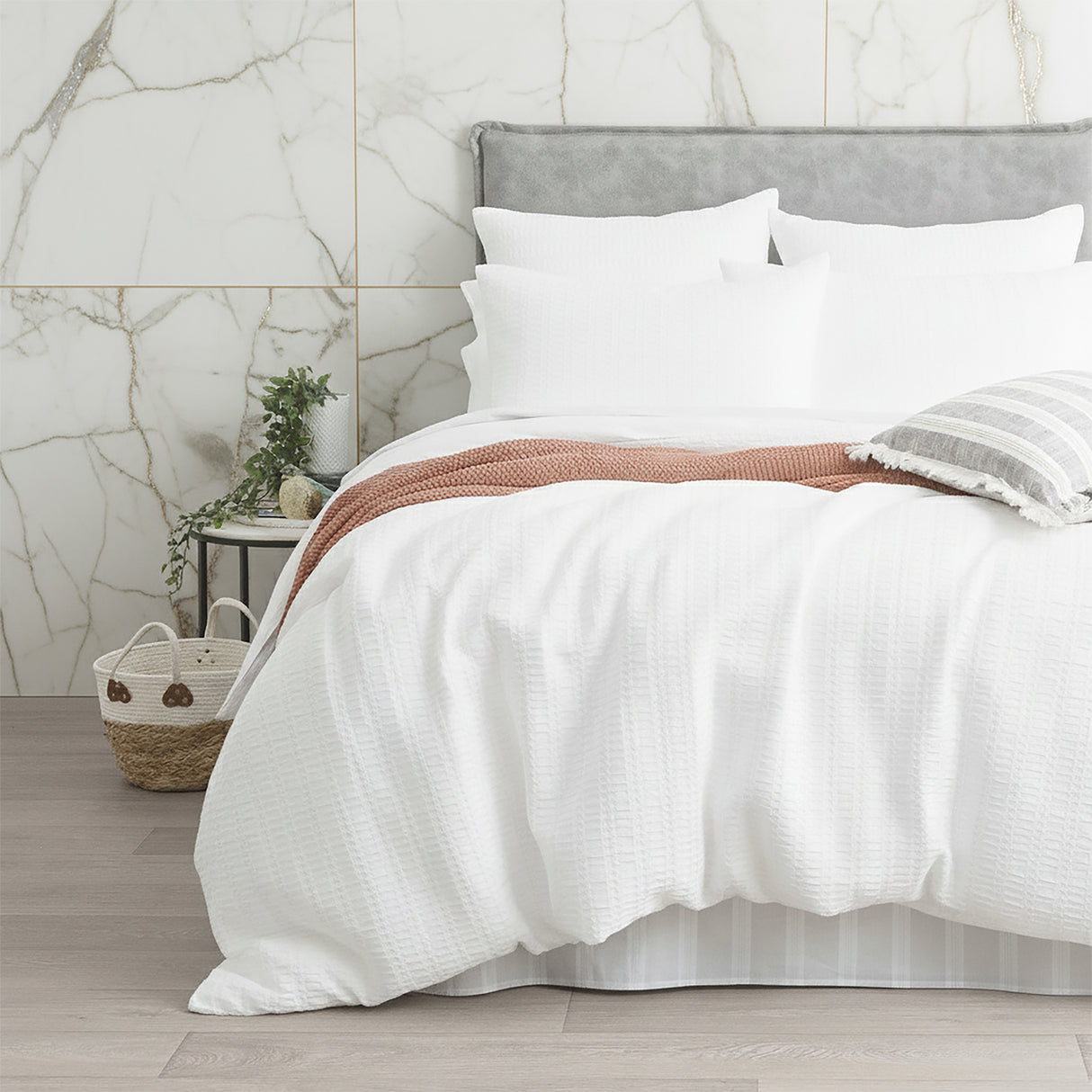 Cloud Linen Celeste Seersucker Cotton Waffle Quilt Cover Set King Ivory