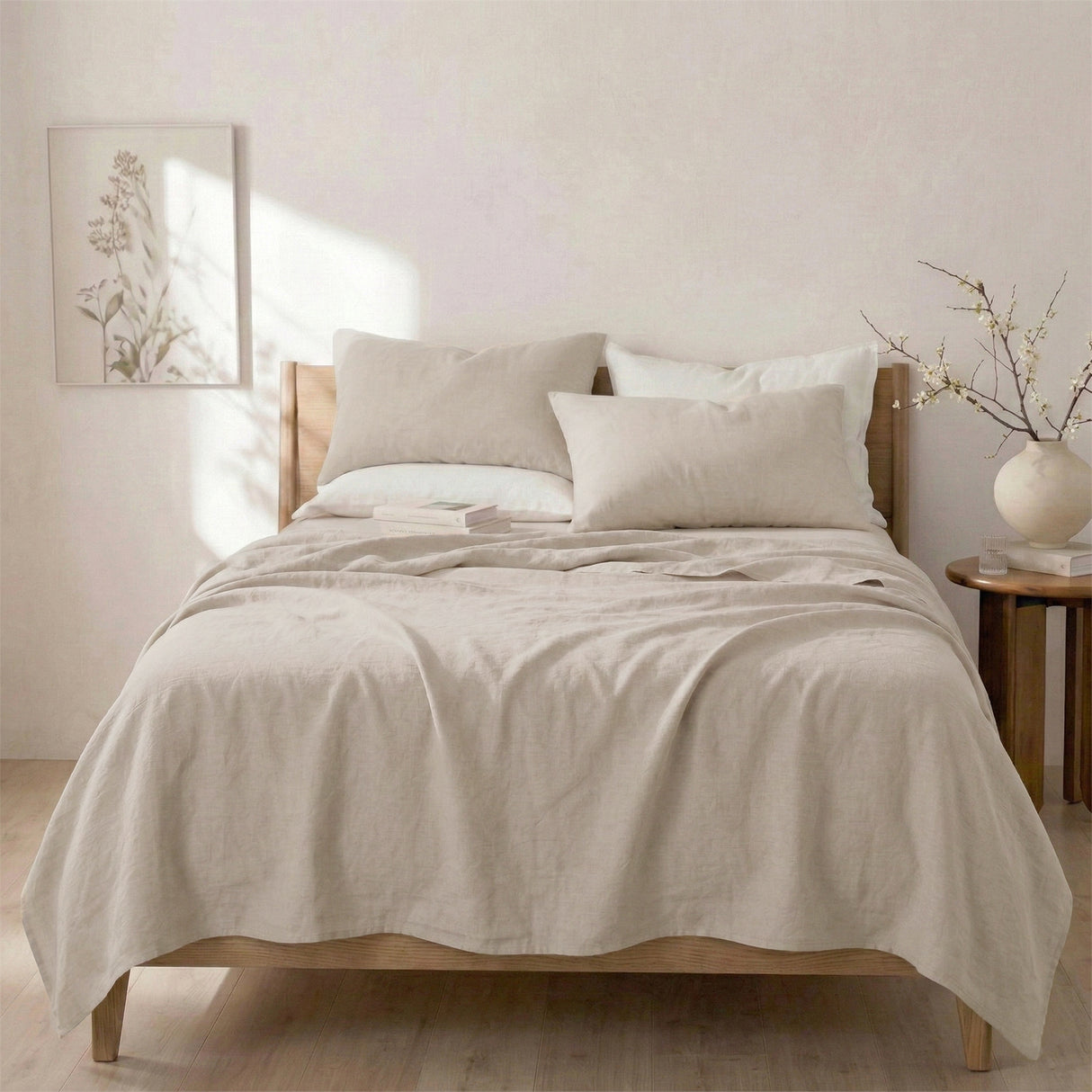 Renee Taylor Washed Linen Cotton Sheet Set Queen Natural