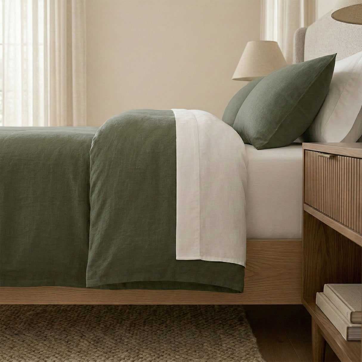 Renee Taylor Washed Linen Cotton Quilt Cover Set King Leaf
