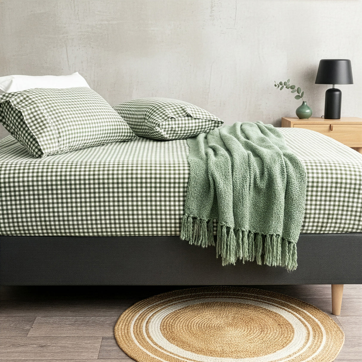 175 GSM Egyptian Cotton Flannelette Fitted & Pillow Case Long Single Gingham