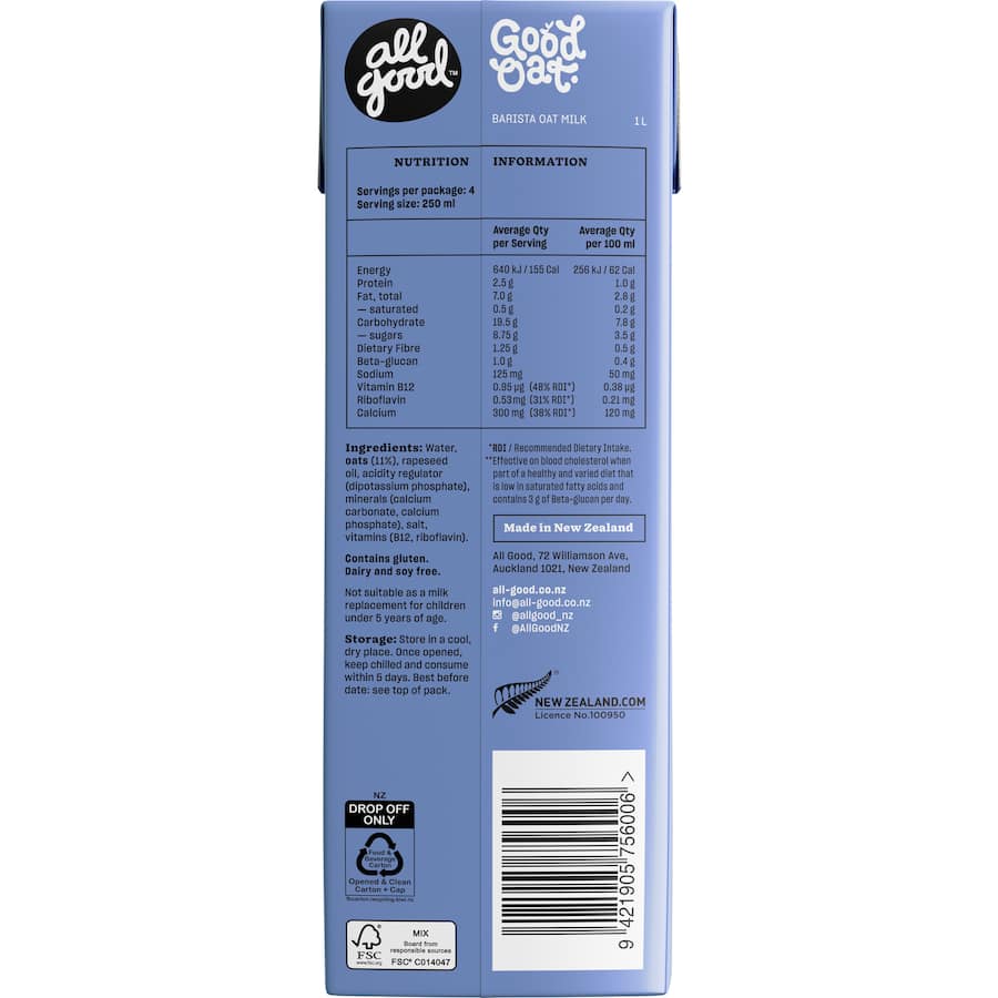 All Good Oat Milk Barista Carton 1L