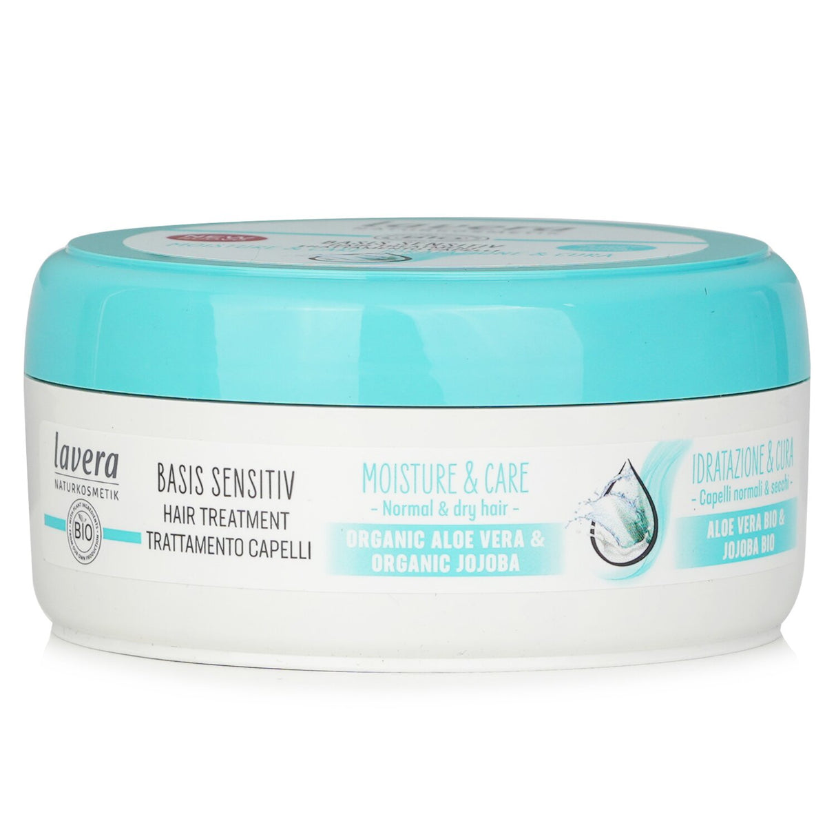 Lavera hair treatment in 200ml, infused with organic aloe vera and jojoba for deeply hydrating and nourishing dry hair.