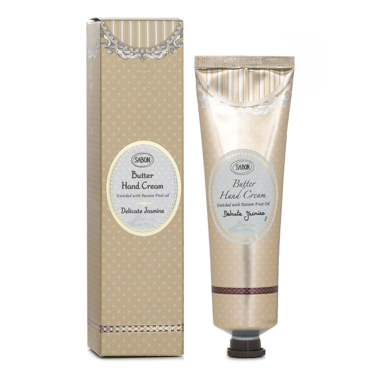 Luxurious Sabon Butter Hand Cream in Delicate Jasmine, enriched with Shea Butter for deep hydration and a soothing fragrance.