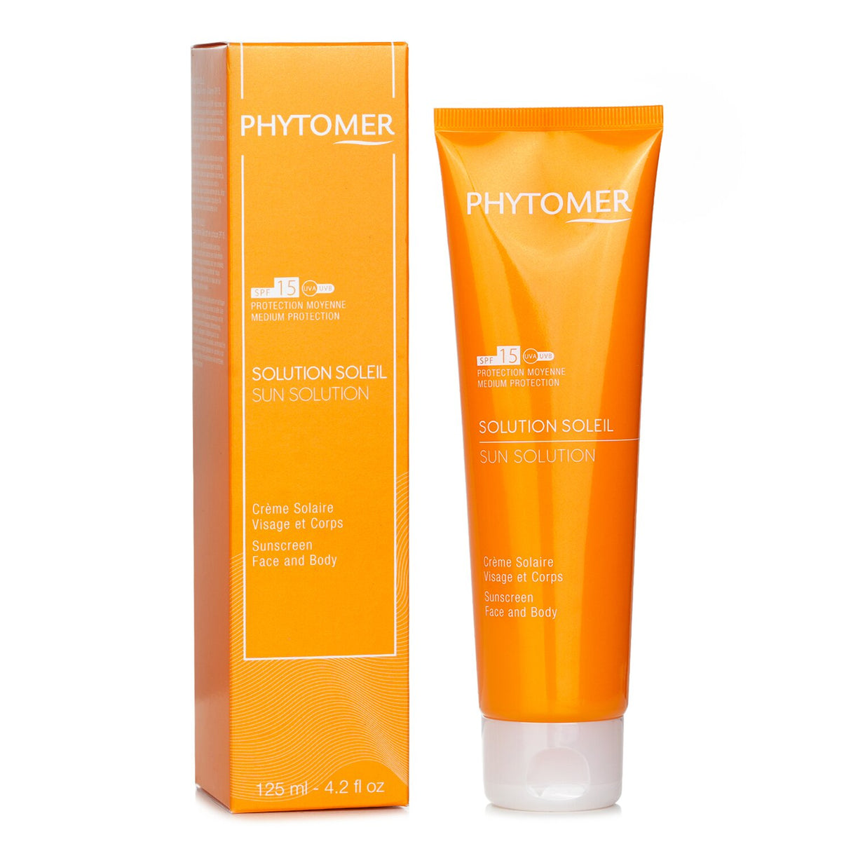 Lightweight SPF 15 sunscreen for face and body, offering medium protection with a soothing, non-sticky texture.