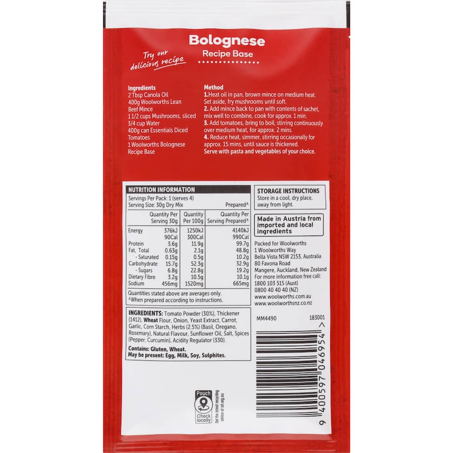 Woolworths Recipe Base Bolognese 30g