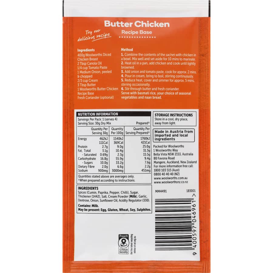 Woolworths Recipe Base Butter Chicken 30g