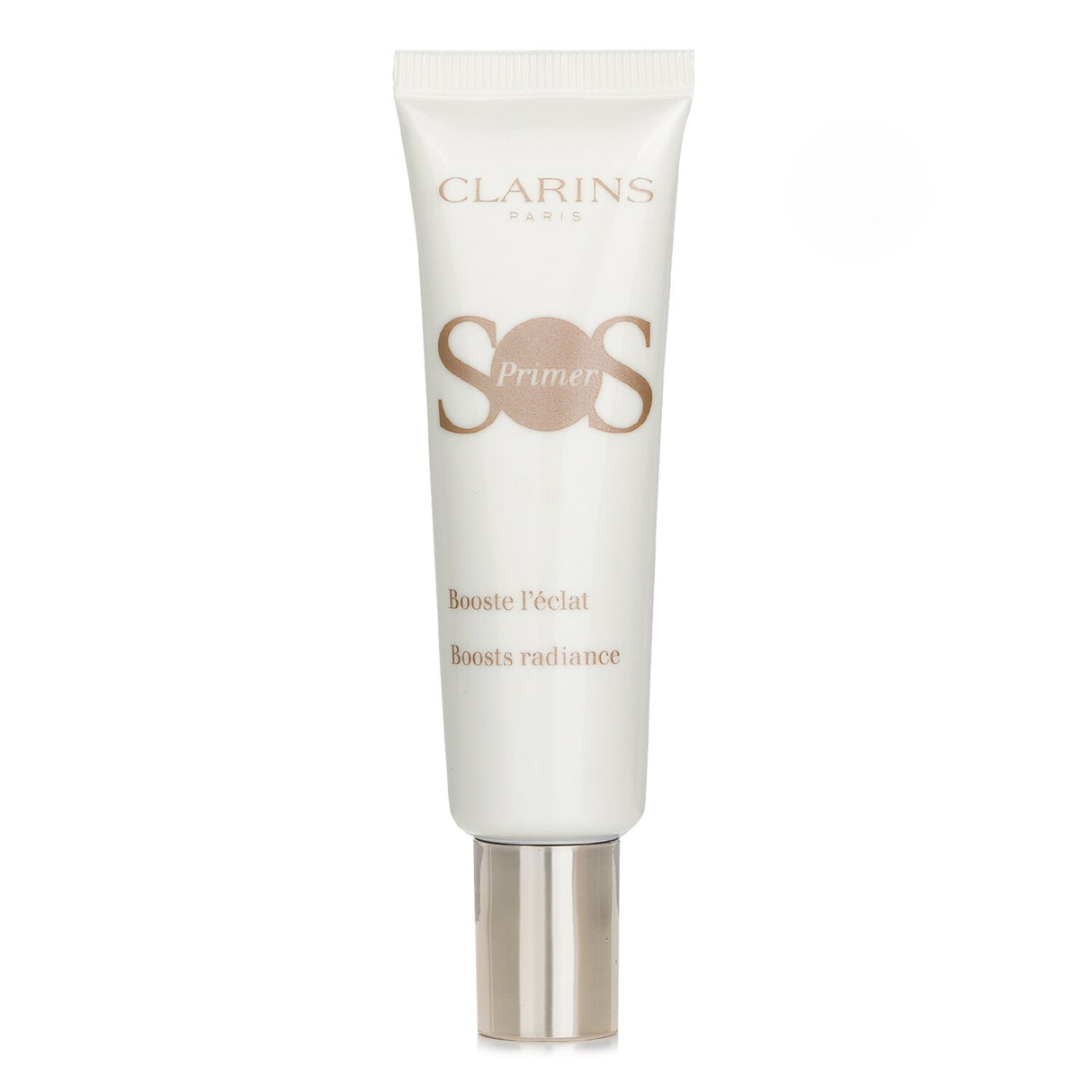 Lightweight Clarins SOS Primer in #White, designed to illuminate, hydrate, and prep skin for flawless, long-lasting makeup.