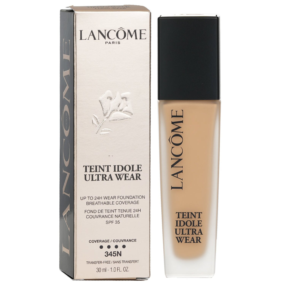 Lancome Teint Idole Ultra Wear Foundation SPF 35 in #345N, featuring long-lasting, lightweight coverage for flawless skin.