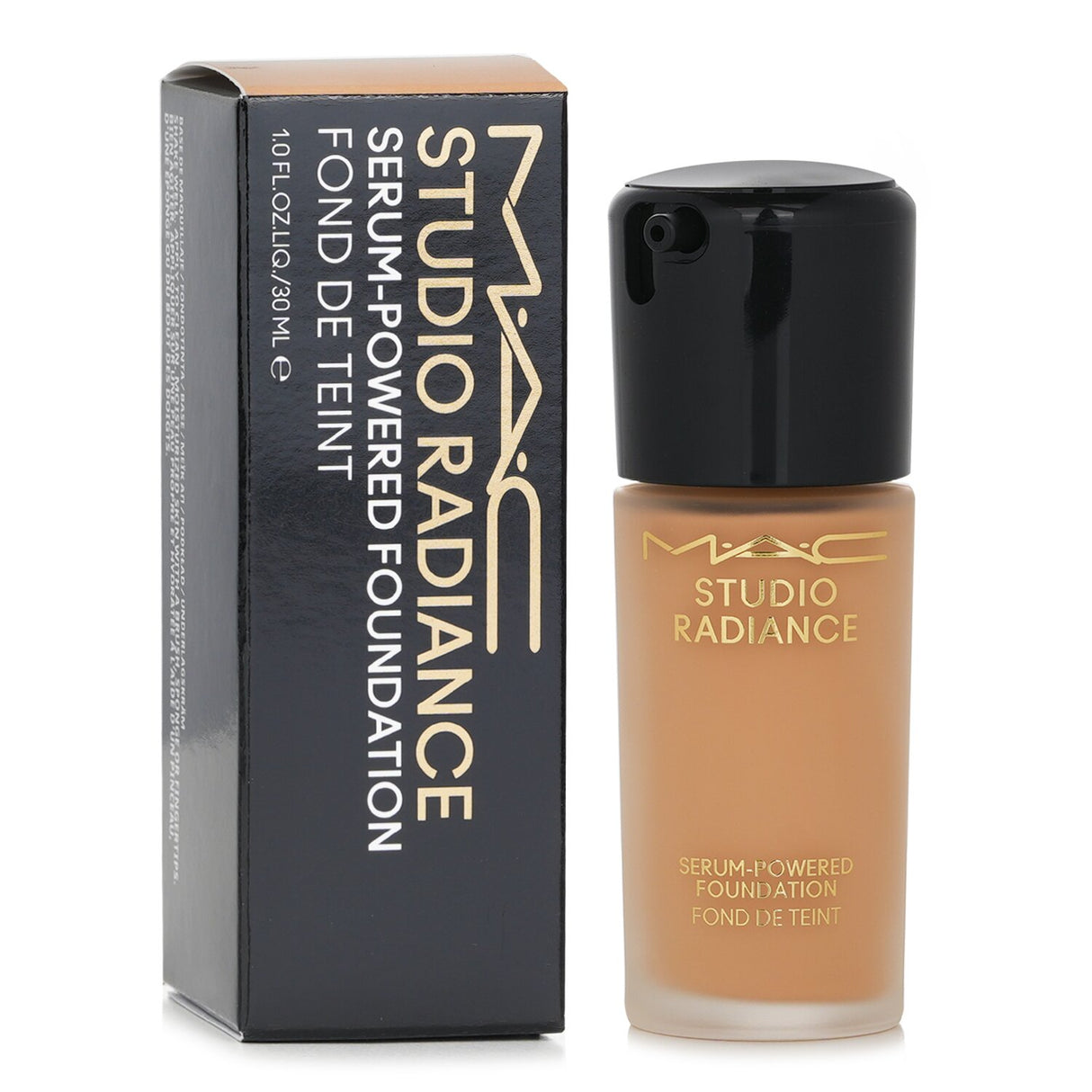 MAC Studio Radiance Foundation in shade #C4, 30ml, offering radiant hydration and medium coverage for all skin types.