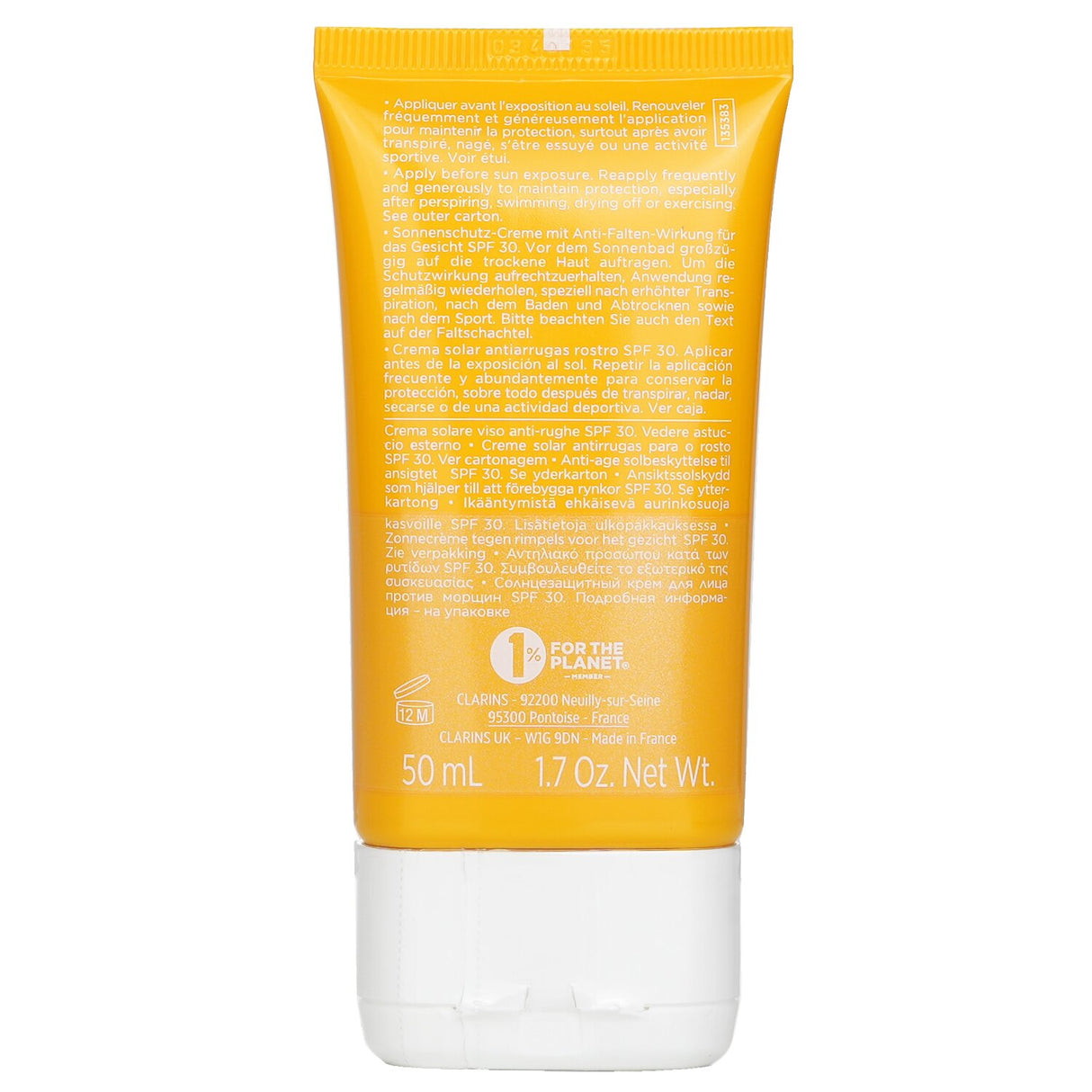 Clarins Youth Protecting Sunscreen SPF 30, 50ml, offers hydrating protection with a matte finish against UVA/UVB rays.