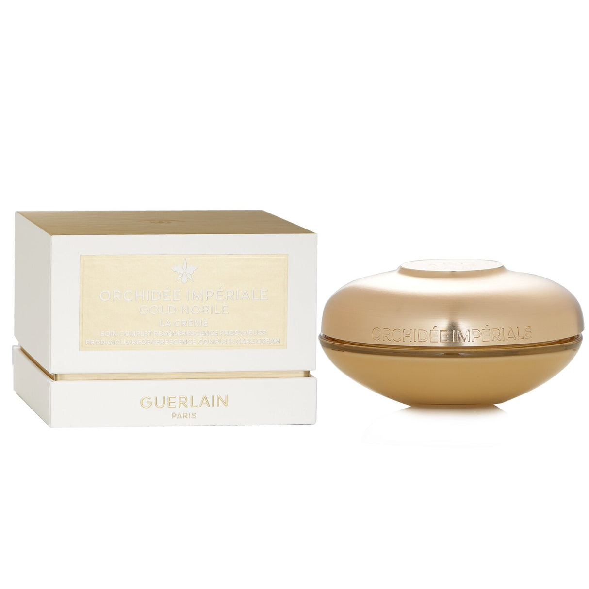 Luxurious anti-aging cream with Gold Nobile orchid, enhancing youthfulness and restoring natural skin luminosity.
