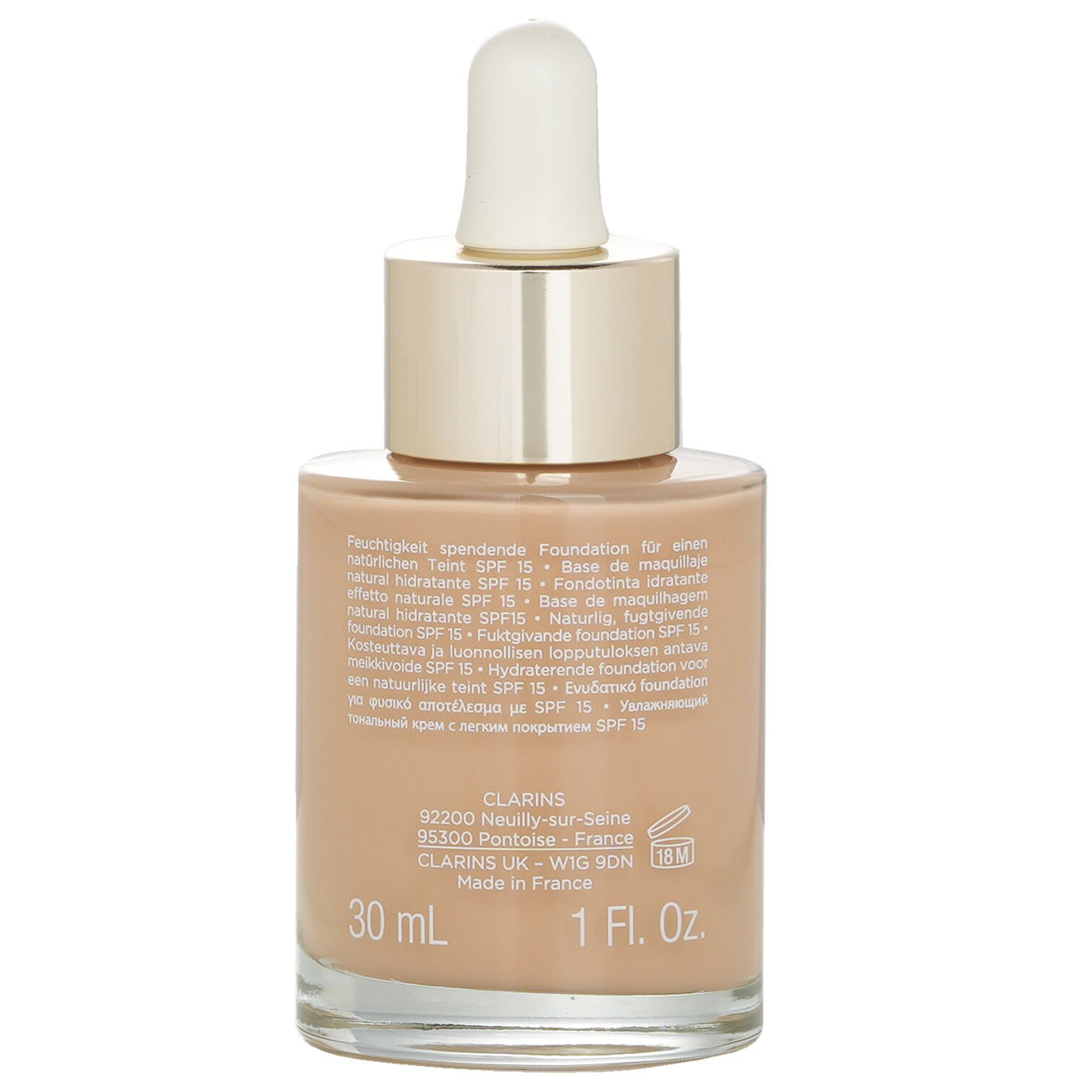 Clarins Skin Illusion Natural Hydrating Foundation SPF 15, #108 Sand in 30ml, provides a radiant, lightweight finish and UV protection.
