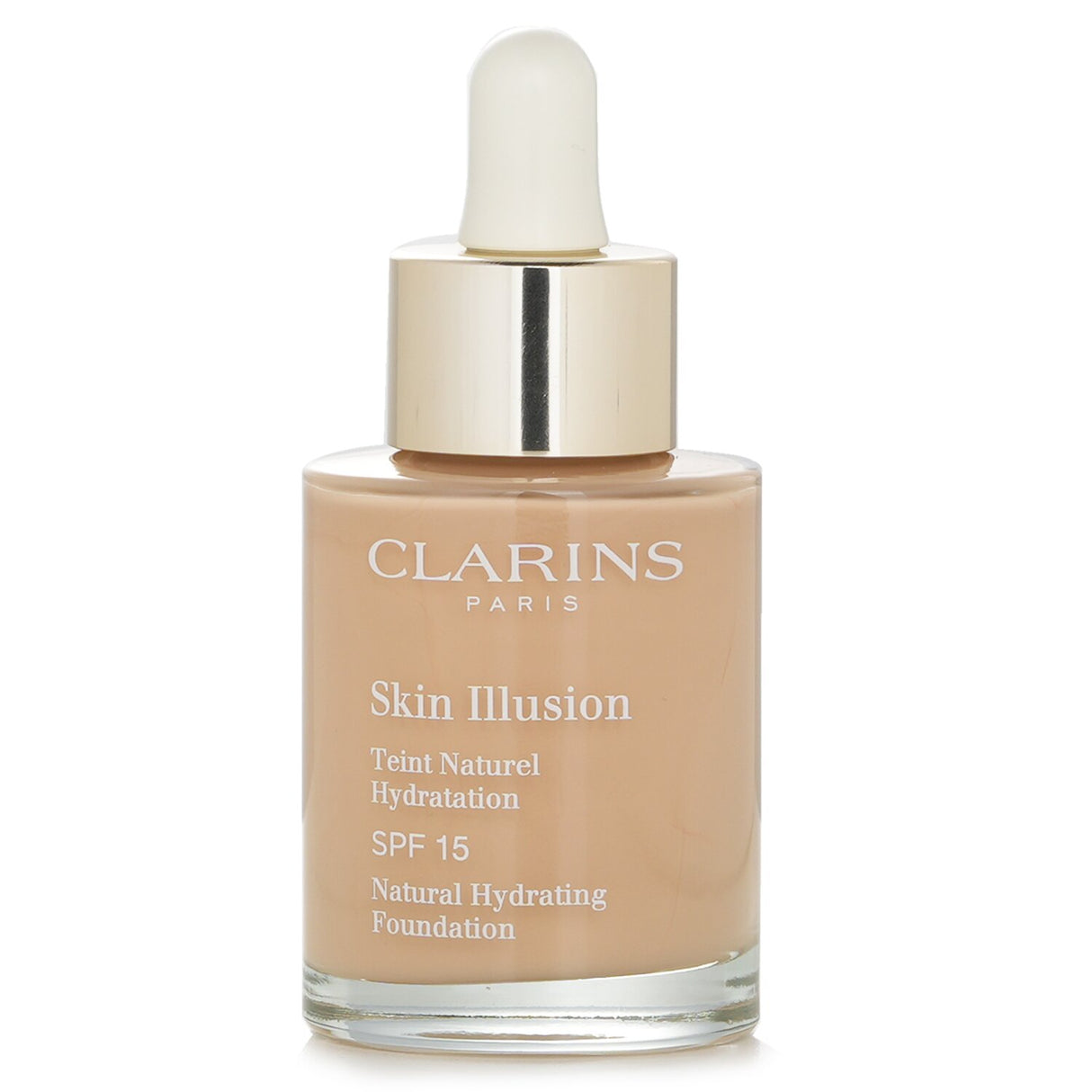 Clarins Skin Illusion Foundation SPF 15 in #108 Sand, a hydrating formula for a radiant, natural finish suitable for all skin types.