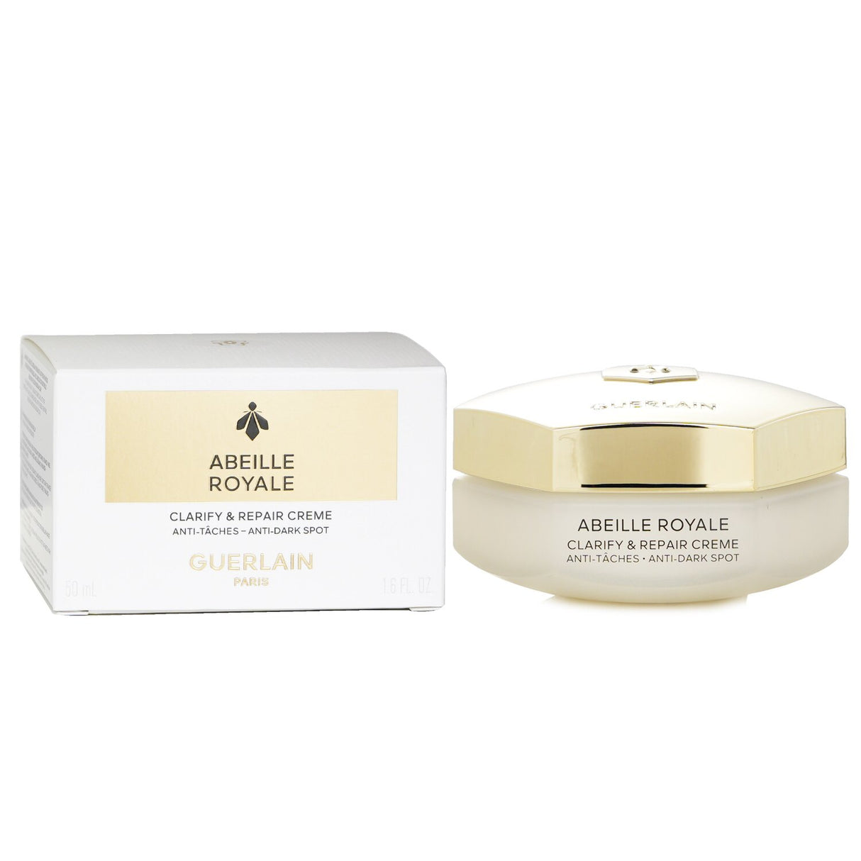Luxurious Guerlain cream in a 50ml jar, targeting dark spots and fine lines with natural ingredients for a radiant, youthful complexion.
