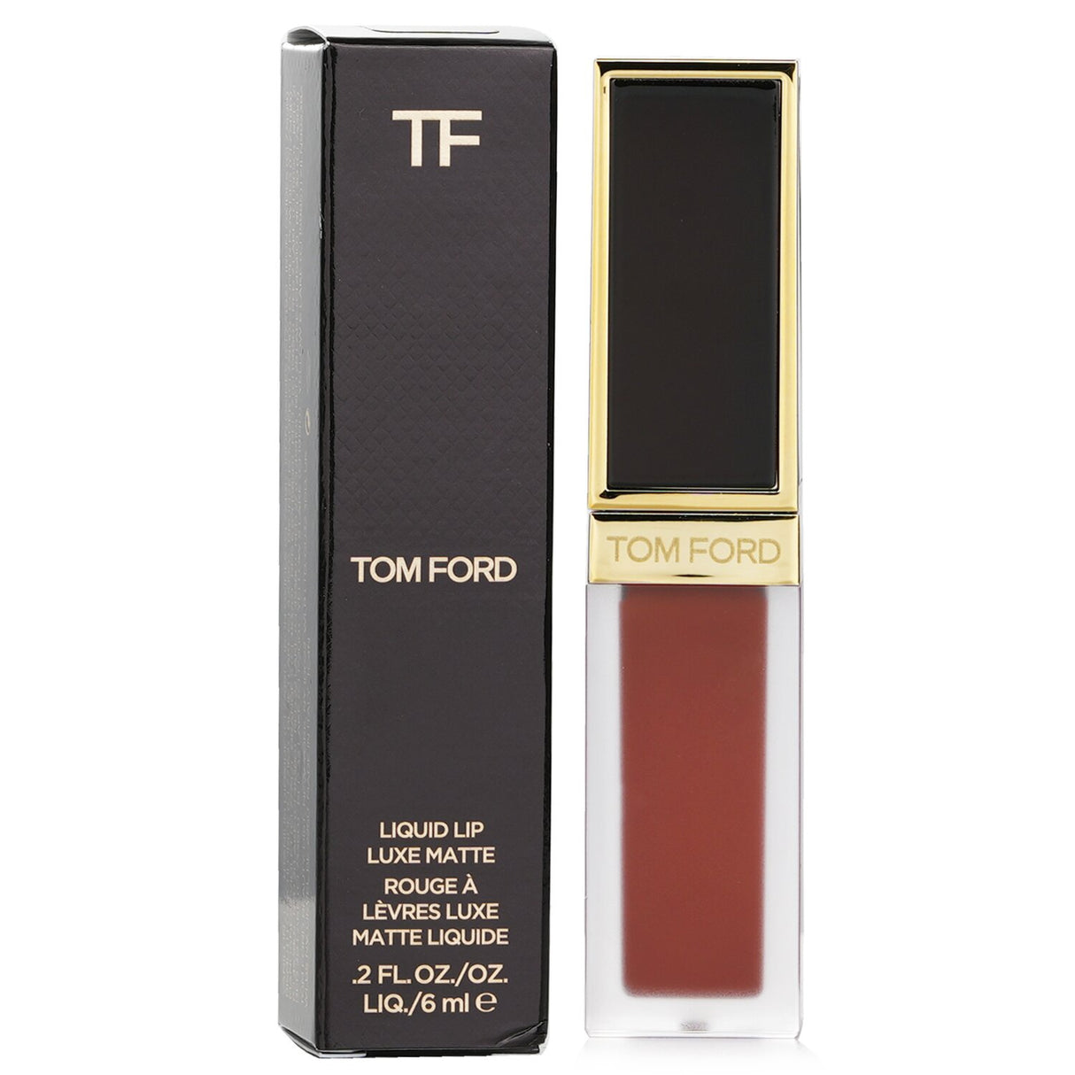 Tom Ford Liquid Lip Luxe Matte in #132 Heatwave, a luxurious soft matte lip color, enriched with black rose extract for hydration.