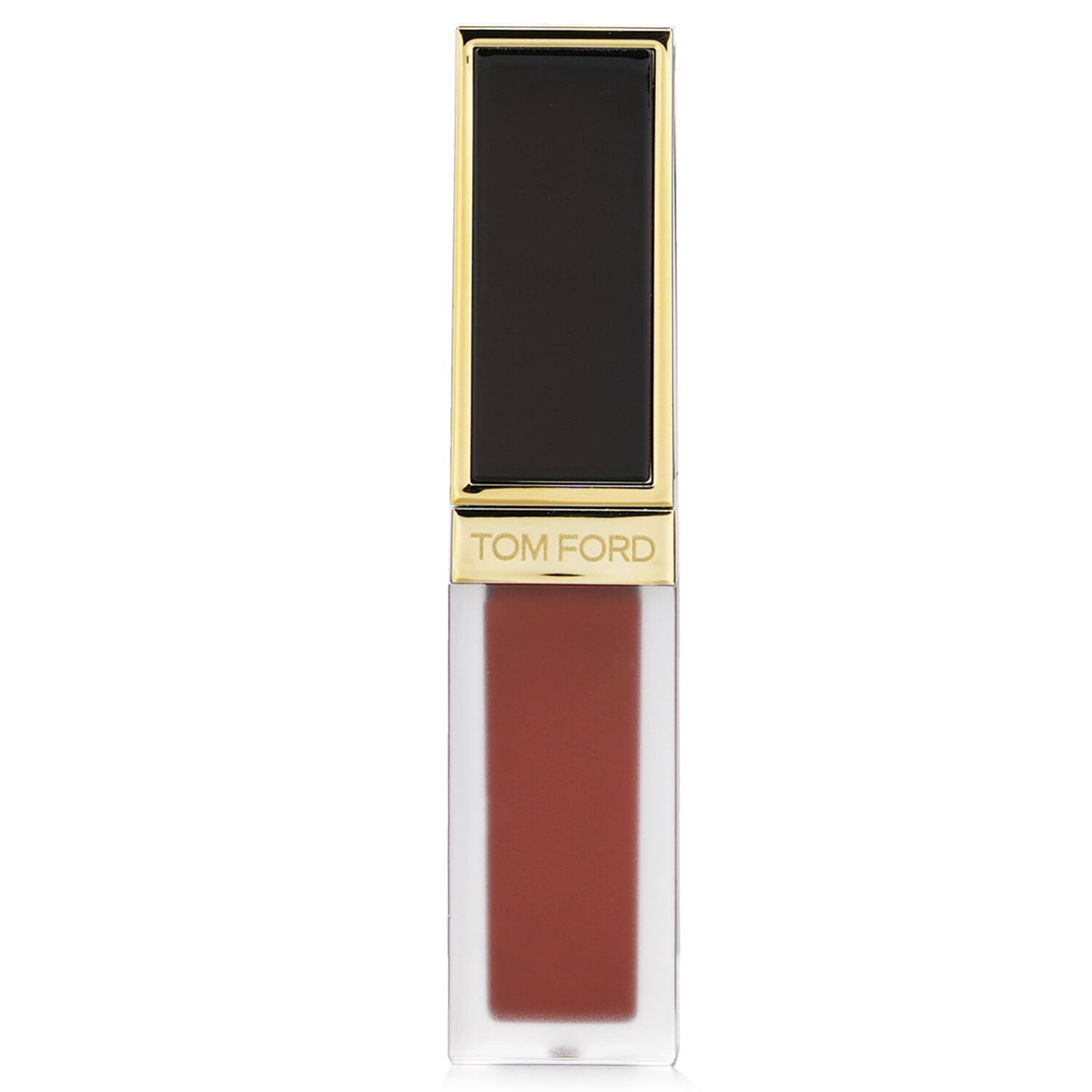 Tom Ford Liquid Lip Luxe Matte in #132 Heatwave offers vibrant color, soft matte finish, and moisturizing black rose extract.