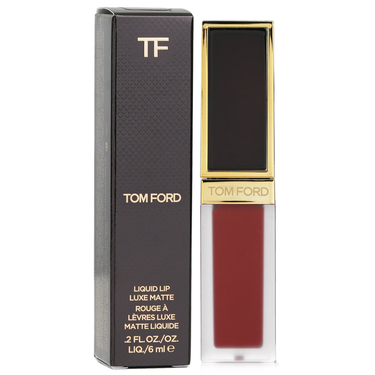 Tom Ford Liquid Lip Luxe Matte in #133 Scarlet Stiletto, featuring a soft matte finish and vibrant, long-lasting color.