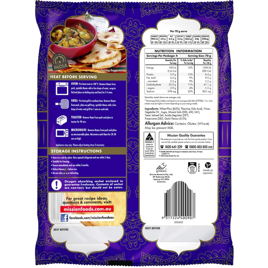 Mission Naan Bread Garlic 4pack