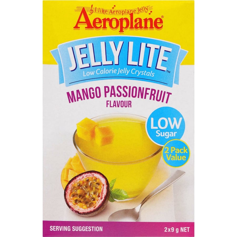 Aeroplane Jelly Lite Crystals Mango Passionfruit Low Sugar Sachet 2 x 9g