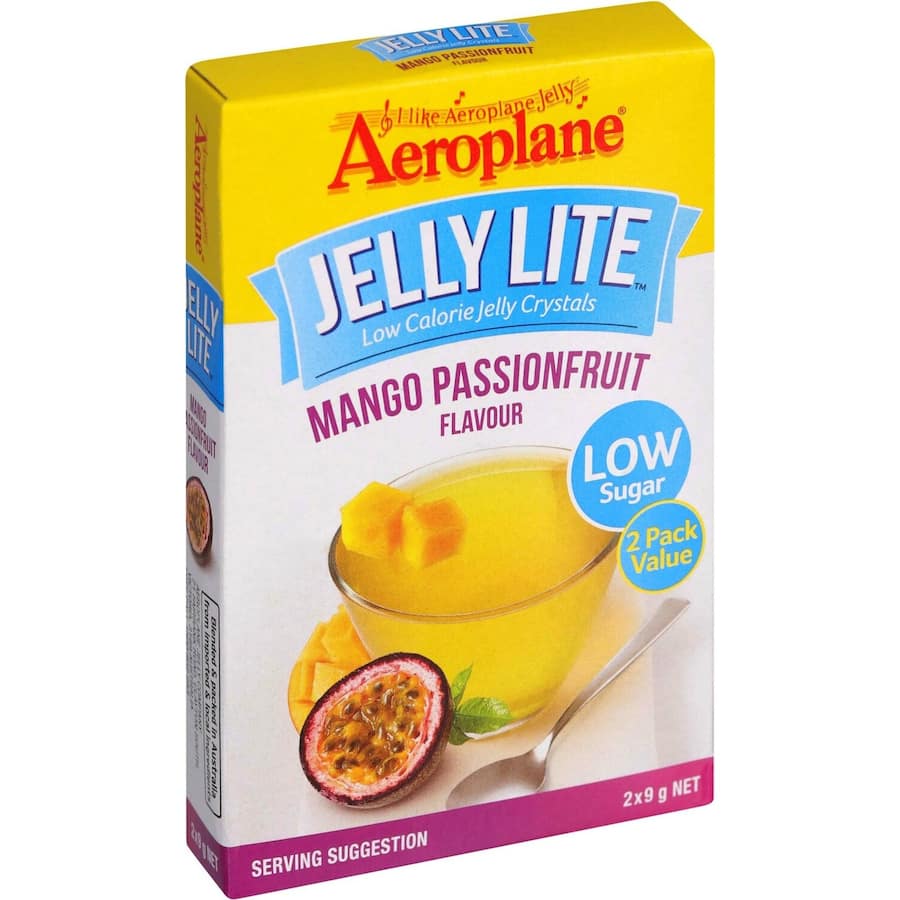 Aeroplane Jelly Lite Crystals Mango Passionfruit Low Sugar Sachet 2 x 9g