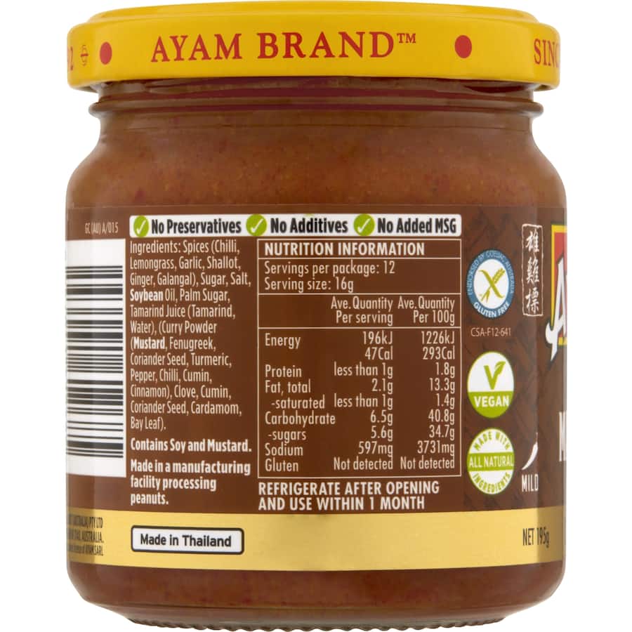 Ayam Curry Paste Thai Massaman Jar 195g