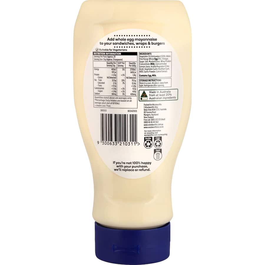 Woolworths Mayonnaise Whole Egg 440g